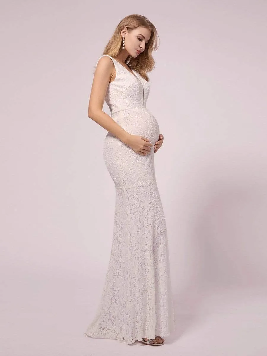 Deep V Neck Lace Mermaid Maternity Dress