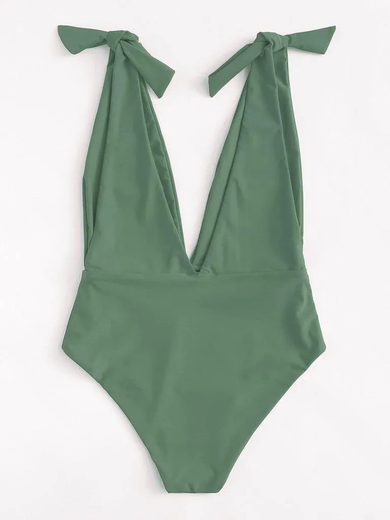 Deep V Plunge Knot Swimsuit