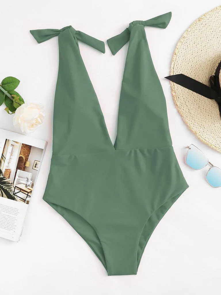 Deep V Plunge Knot Swimsuit