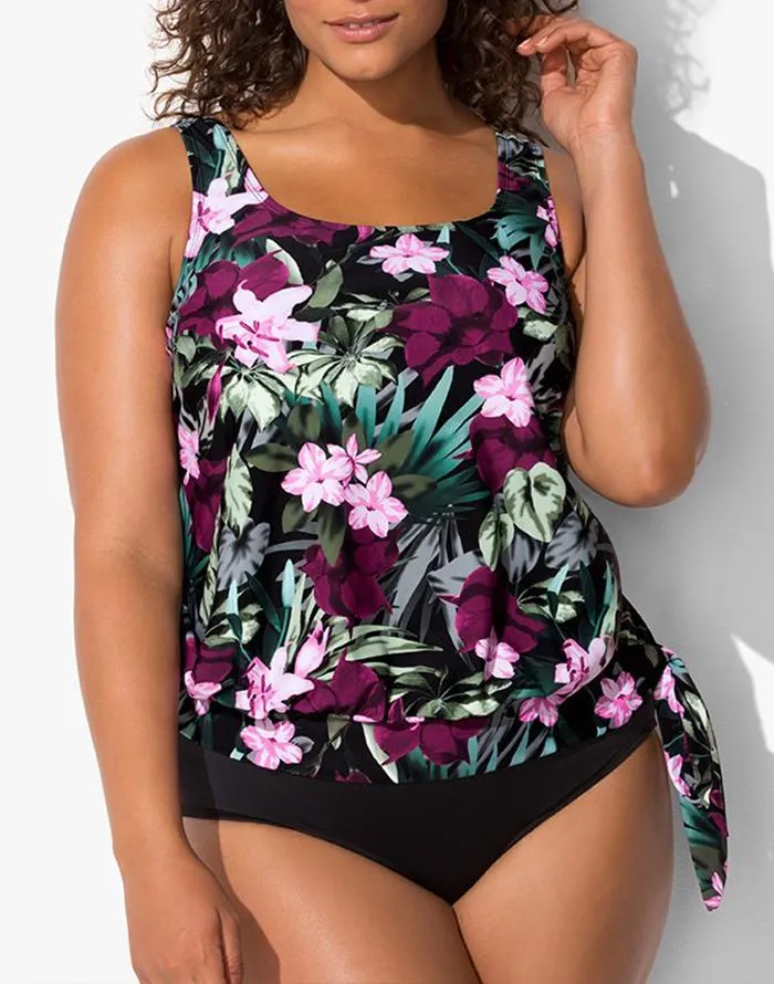 Derby Side Tie Blouson Tankini Top