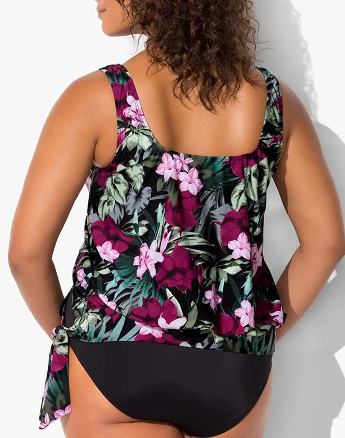 Derby Side Tie Blouson Tankini Top