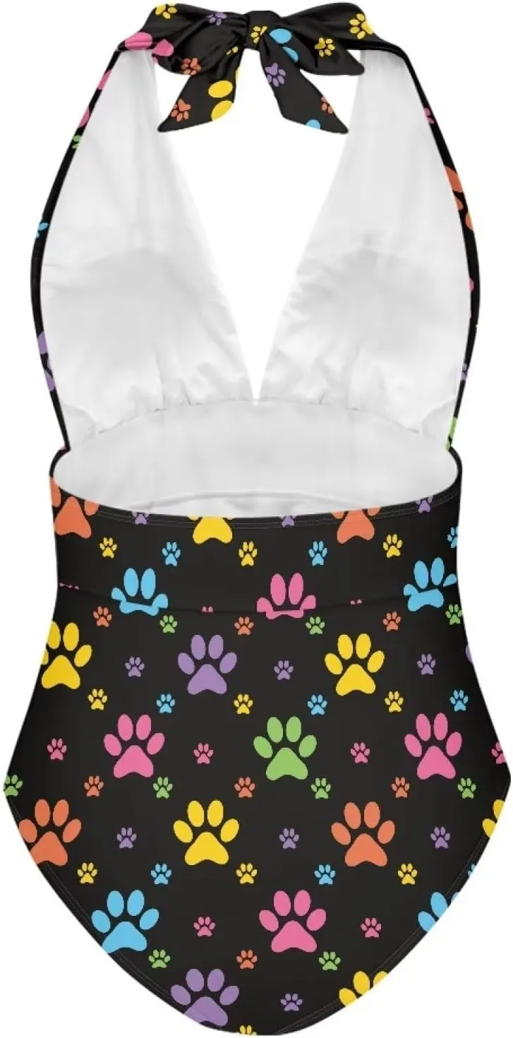 doginthehole Women Swimsuit Plus Size One Piece Bathing Suit Deep V Neck Halter Ruched Swimwear