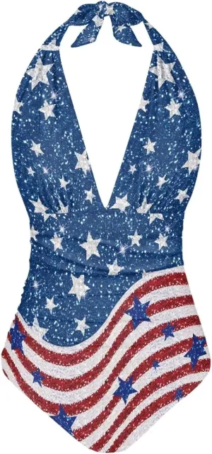 doginthehole Women Swimsuit Plus Size One Piece Bathing Suit Deep V Neck Halter Ruched Swimwear