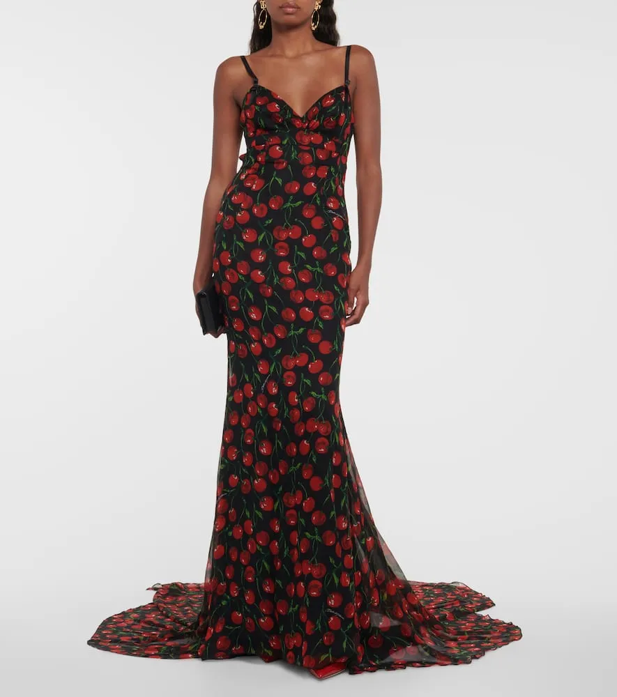 Dolce&Gabbana Cherry printed silk chiffon gown