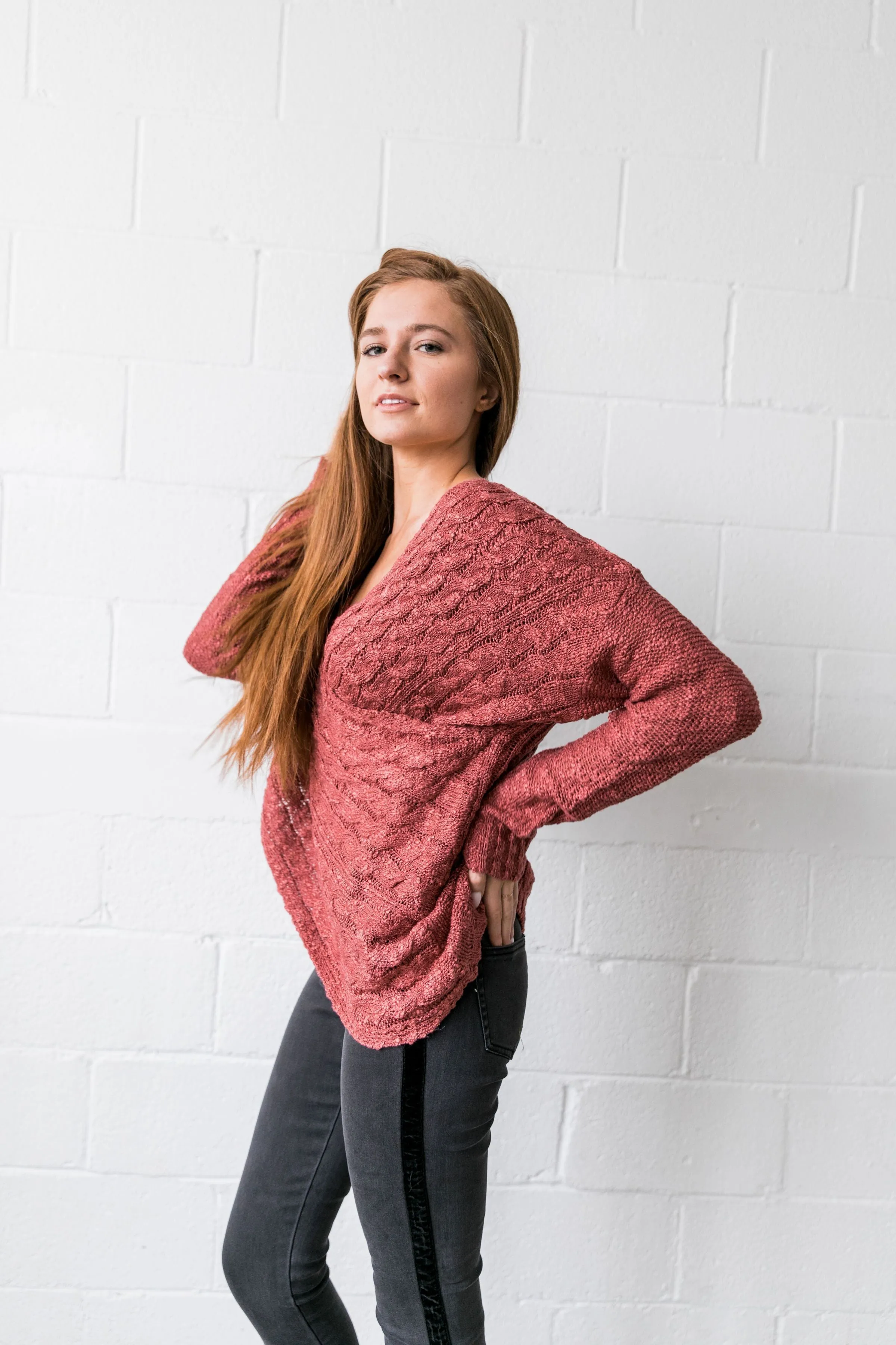 Double Cross Cable Knit Sweater