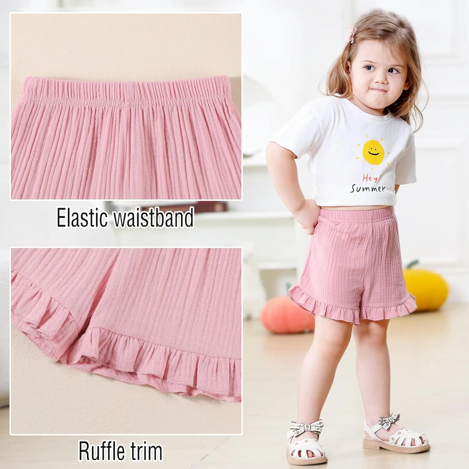 DREAM BUS 3 Pack Baby Girls Shorts Toddler Summer Casual Shorts Cotton Toddler Girls Ruffled Shorts Newborn Infant Bloomers