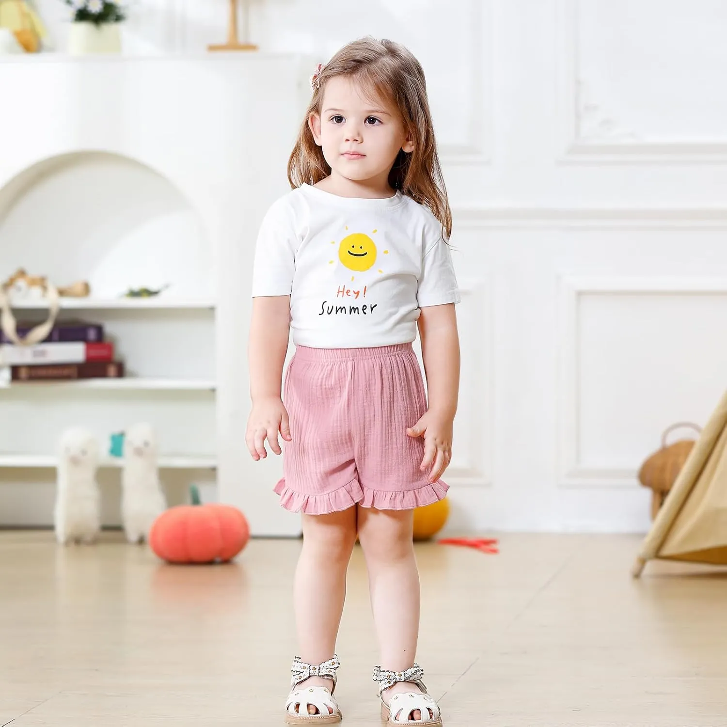 DREAM BUS 3 Pack Baby Girls Shorts Toddler Summer Casual Shorts Cotton Toddler Girls Ruffled Shorts Newborn Infant Bloomers