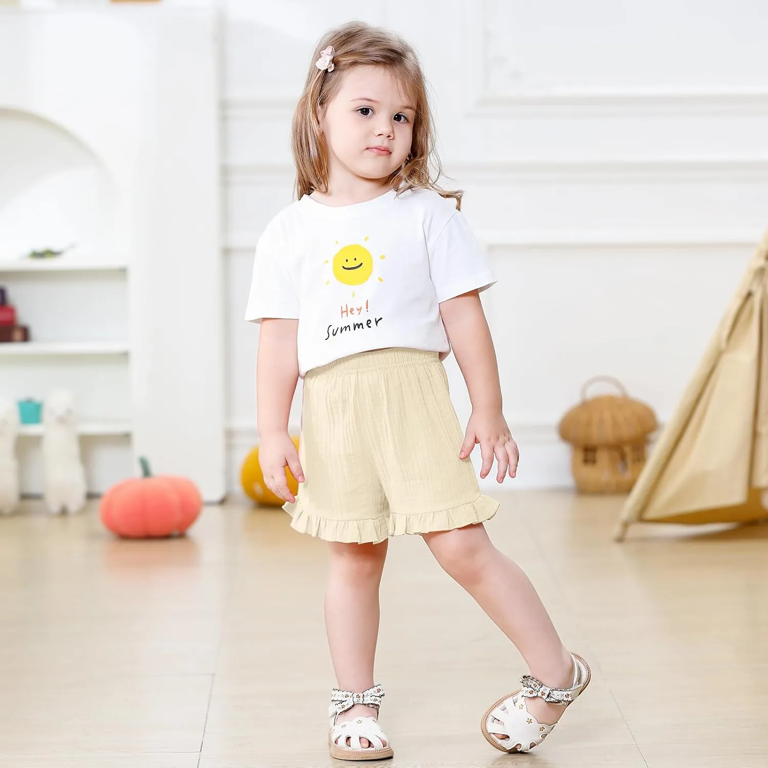 DREAM BUS 3 Pack Baby Girls Shorts Toddler Summer Casual Shorts Cotton Toddler Girls Ruffled Shorts Newborn Infant Bloomers