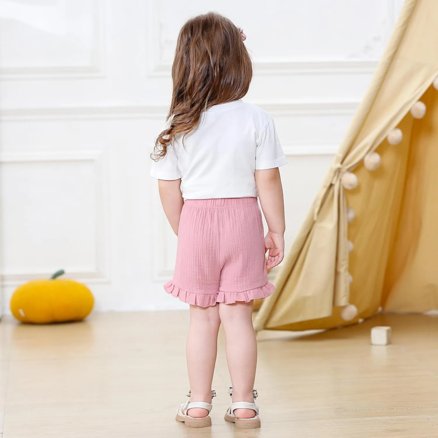 DREAM BUS 3 Pack Baby Girls Shorts Toddler Summer Casual Shorts Cotton Toddler Girls Ruffled Shorts Newborn Infant Bloomers