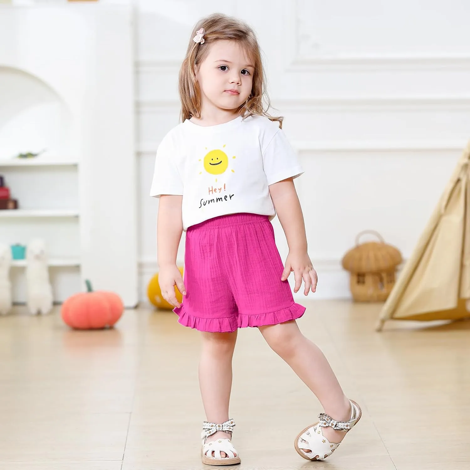 DREAM BUS 3 Pack Baby Girls Shorts Toddler Summer Casual Shorts Cotton Toddler Girls Ruffled Shorts Newborn Infant Bloomers