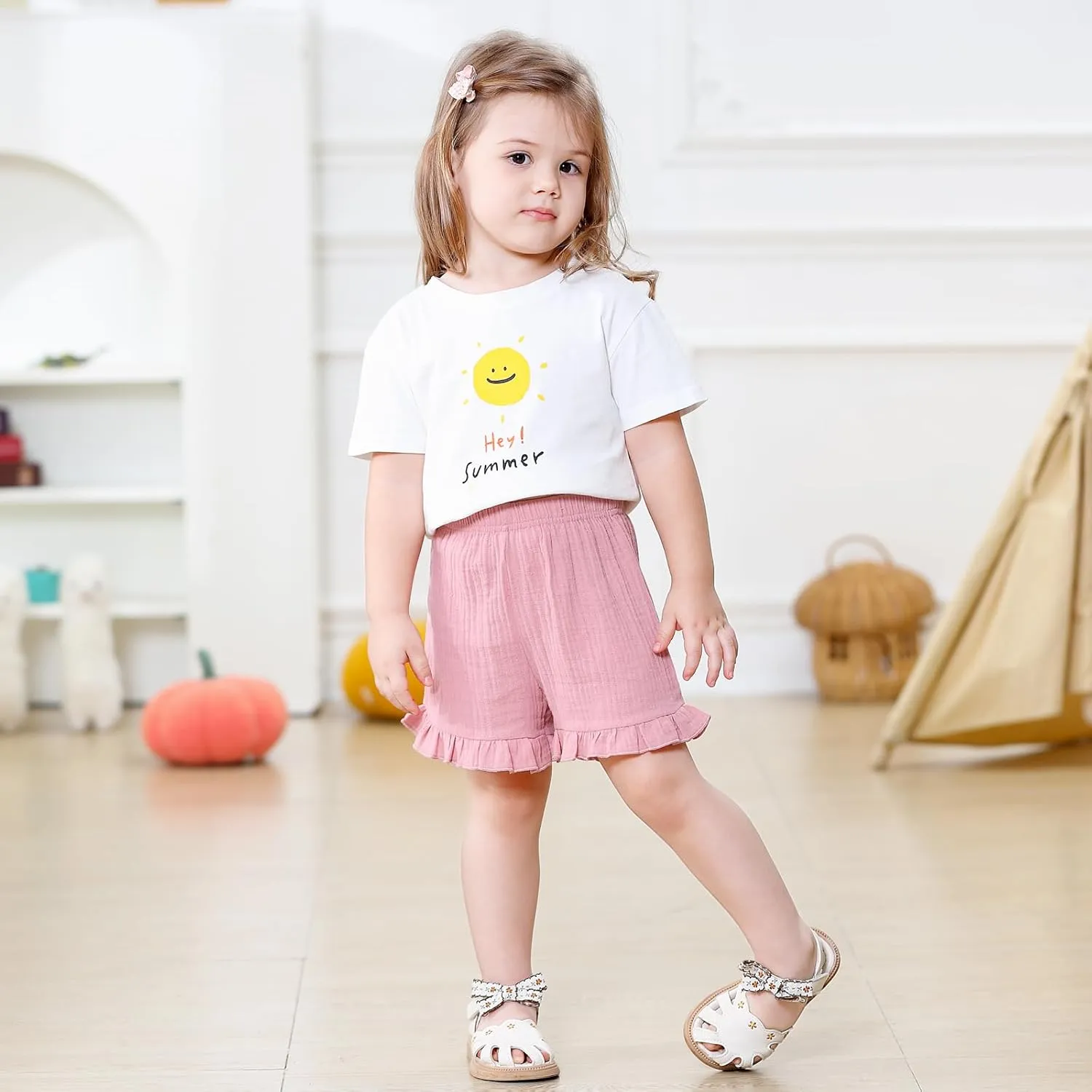 DREAM BUS 3 Pack Baby Girls Shorts Toddler Summer Casual Shorts Cotton Toddler Girls Ruffled Shorts Newborn Infant Bloomers