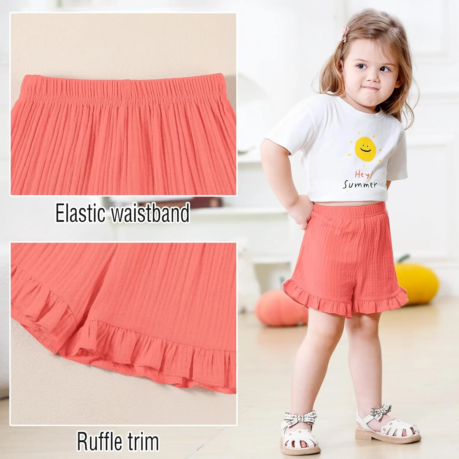 DREAM BUS 3 Pack Baby Girls Shorts Toddler Summer Casual Shorts Cotton Toddler Girls Ruffled Shorts Newborn Infant Bloomers