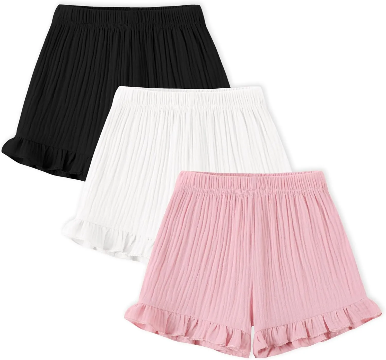 DREAM BUS 3 Pack Baby Girls Shorts Toddler Summer Casual Shorts Cotton Toddler Girls Ruffled Shorts Newborn Infant Bloomers