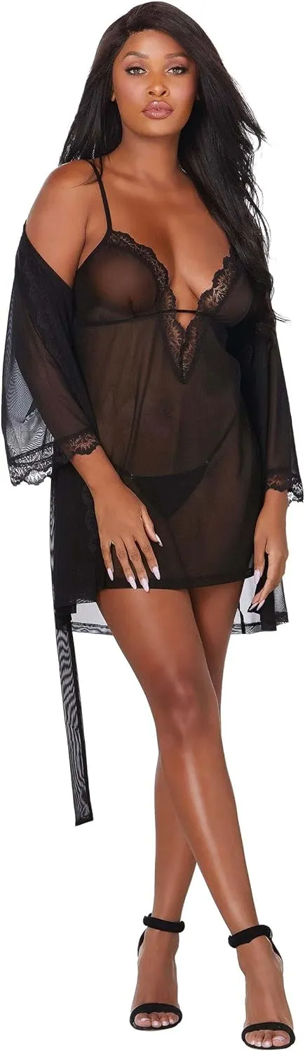 Dreamgirl Women's Stretch Mesh Chemise & Robe Set
