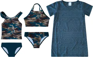 Dreamwave 4 Piece Swimsuit Set: Coverup Bikini Top Tankini Top Bottom Green Floral