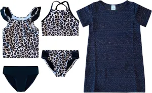 Dreamwave 4 Piece Swimsuit Set: Coverup Bikini Top Tankini Top Bottom Green Floral