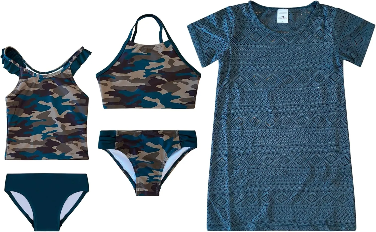 Dreamwave 4 Piece Swimsuit Set: Coverup Bikini Top Tankini Top Bottom Green Floral