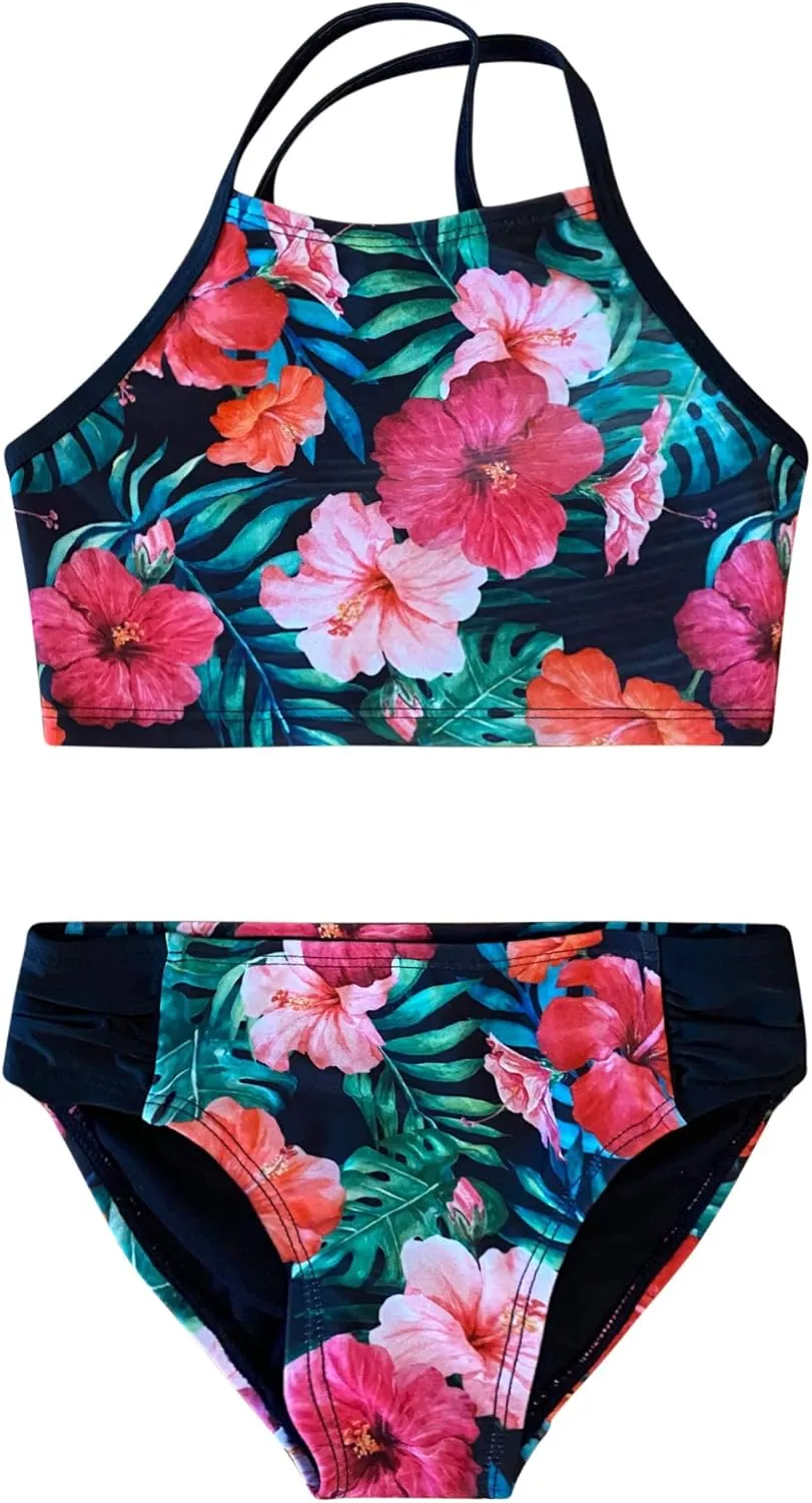 Dreamwave 4 Piece Swimsuit Set: Coverup Bikini Top Tankini Top Bottom Green Floral