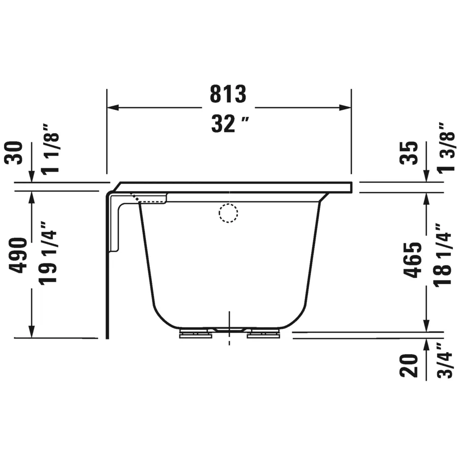 Duravit Bathtub With Tile Flange And Apron 60x32, LH, White (19 1/4") - 700354000000090