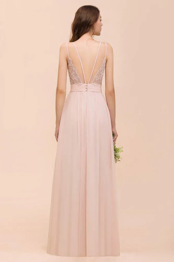 Dusty Pink Sleeveless A-line Wedding Guest Dress Beach Bridesmaid Dress