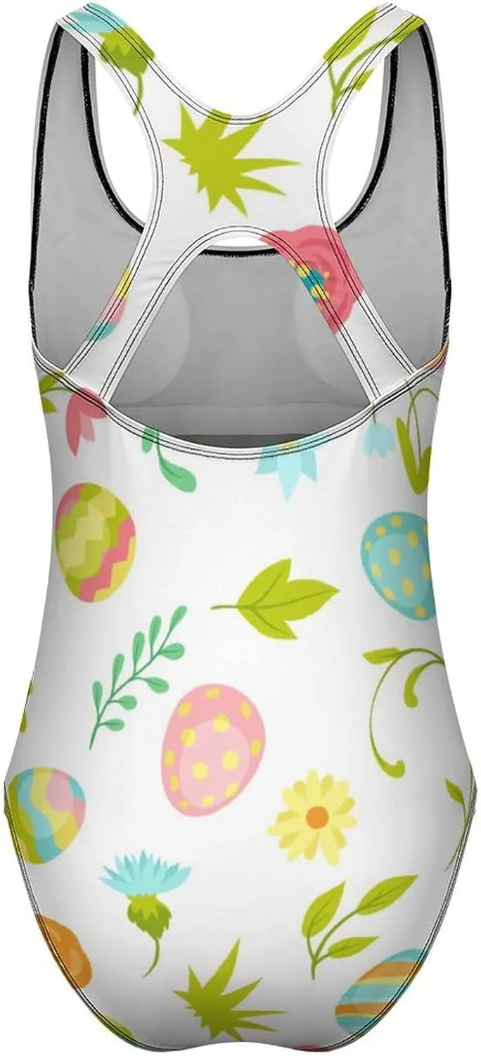 Easter Eggs Women's One Piece Swimwears Backless Scoop Neck Sweet Tummy Control Swimsuits
