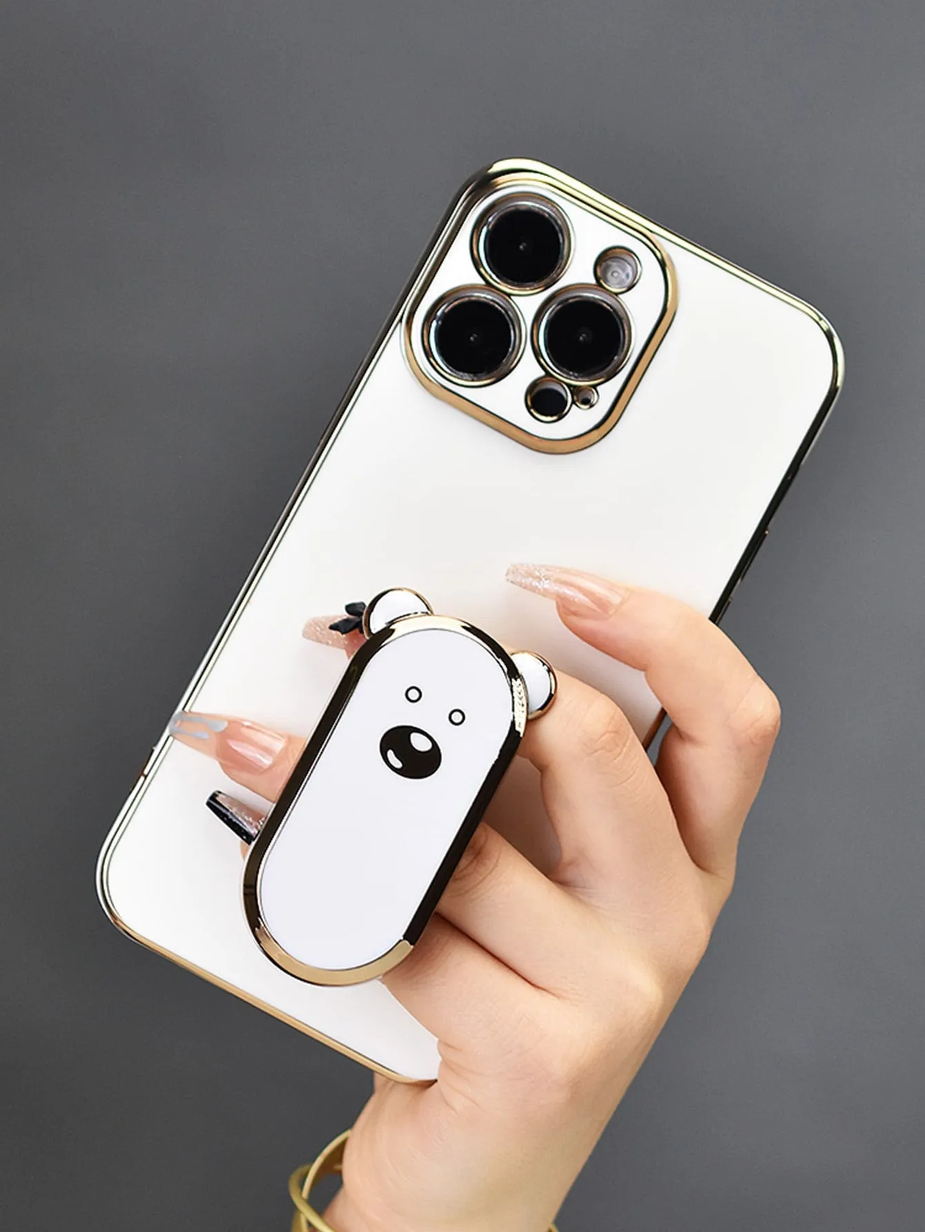 Electroplated Cute Bear Bracket Phone Case with Hidden Stand