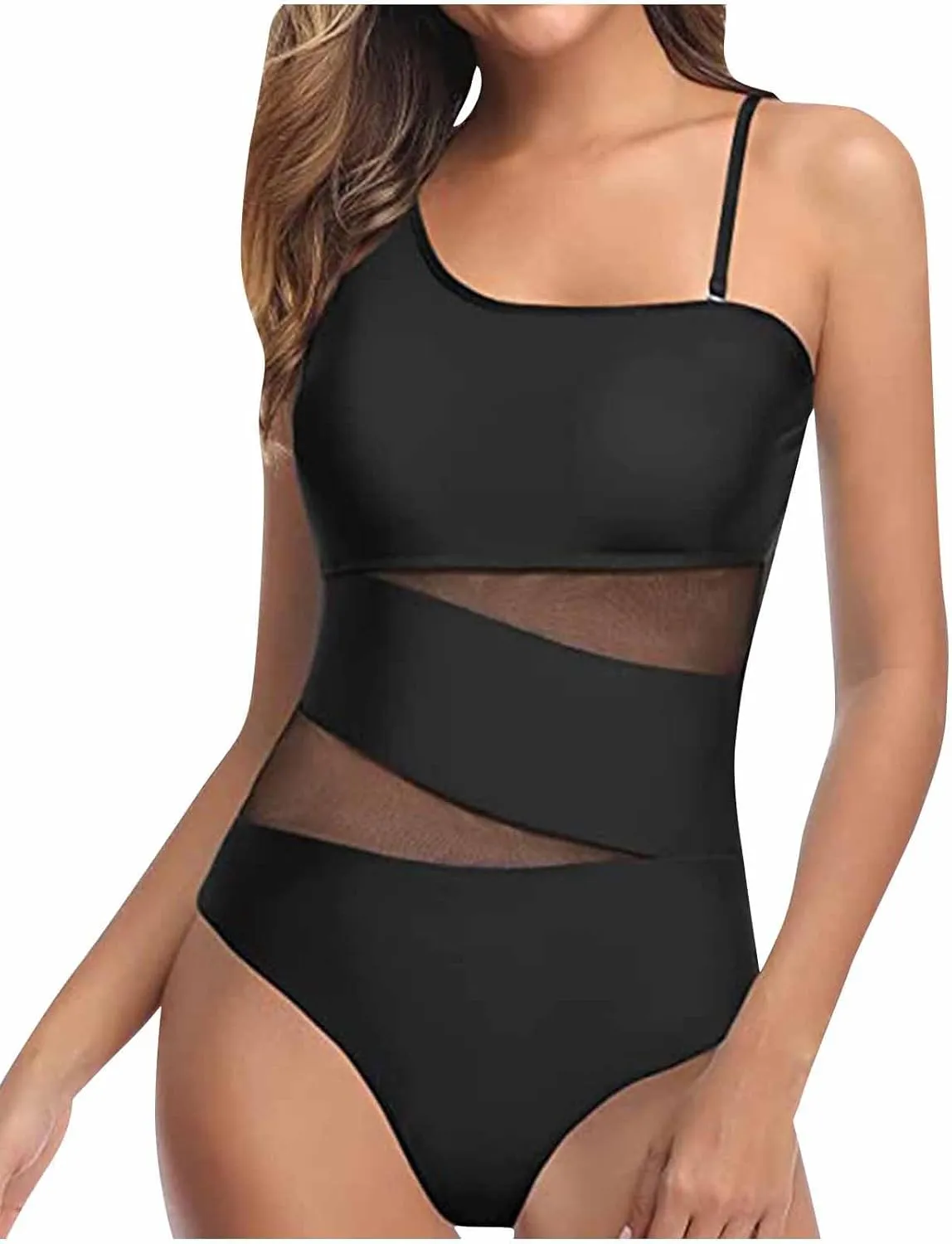 Elegant Backless Bathing Suits for Women Tummy Control Mesh Swimsuits High Waisted One Piece Swimwear