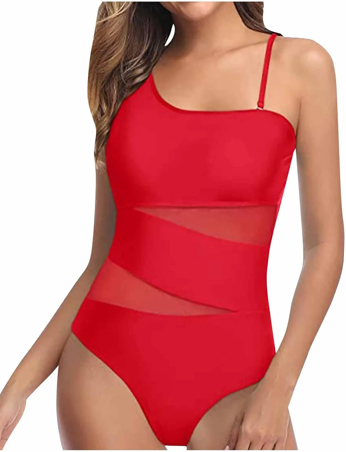 Elegant Backless Bathing Suits for Women Tummy Control Mesh Swimsuits High Waisted One Piece Swimwear