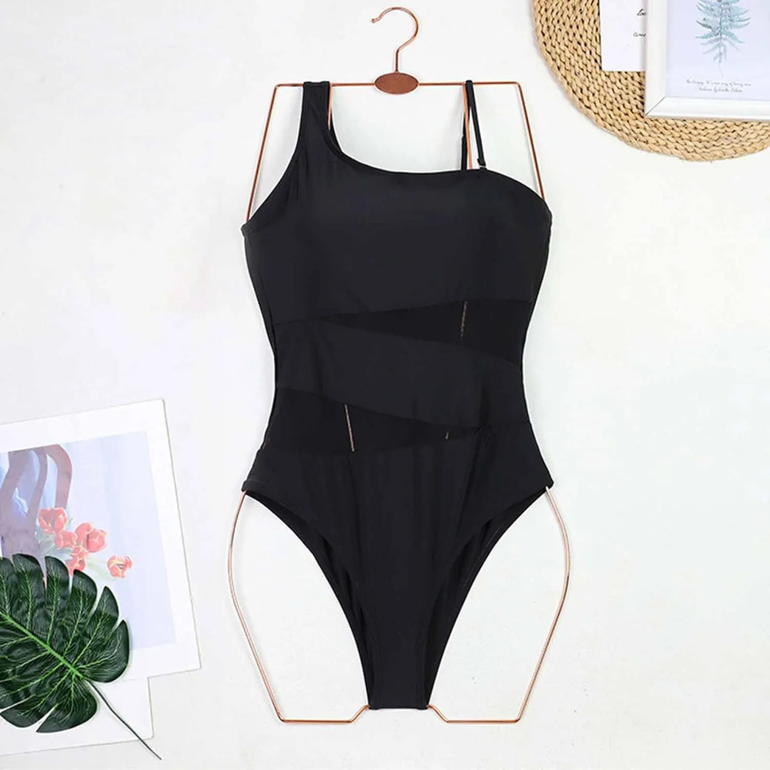 Elegant Backless Bathing Suits for Women Tummy Control Mesh Swimsuits High Waisted One Piece Swimwear