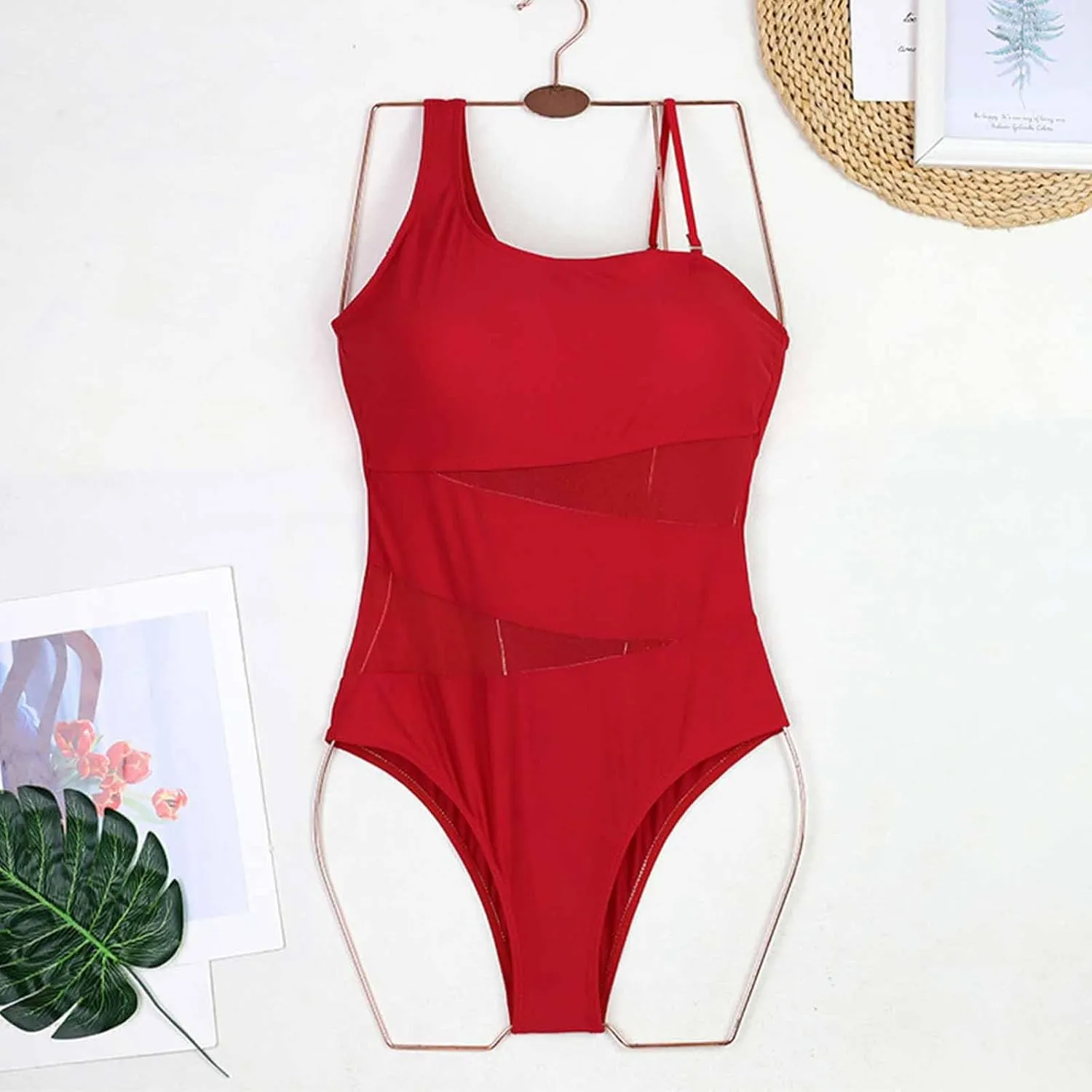 Elegant Backless Bathing Suits for Women Tummy Control Mesh Swimsuits High Waisted One Piece Swimwear
