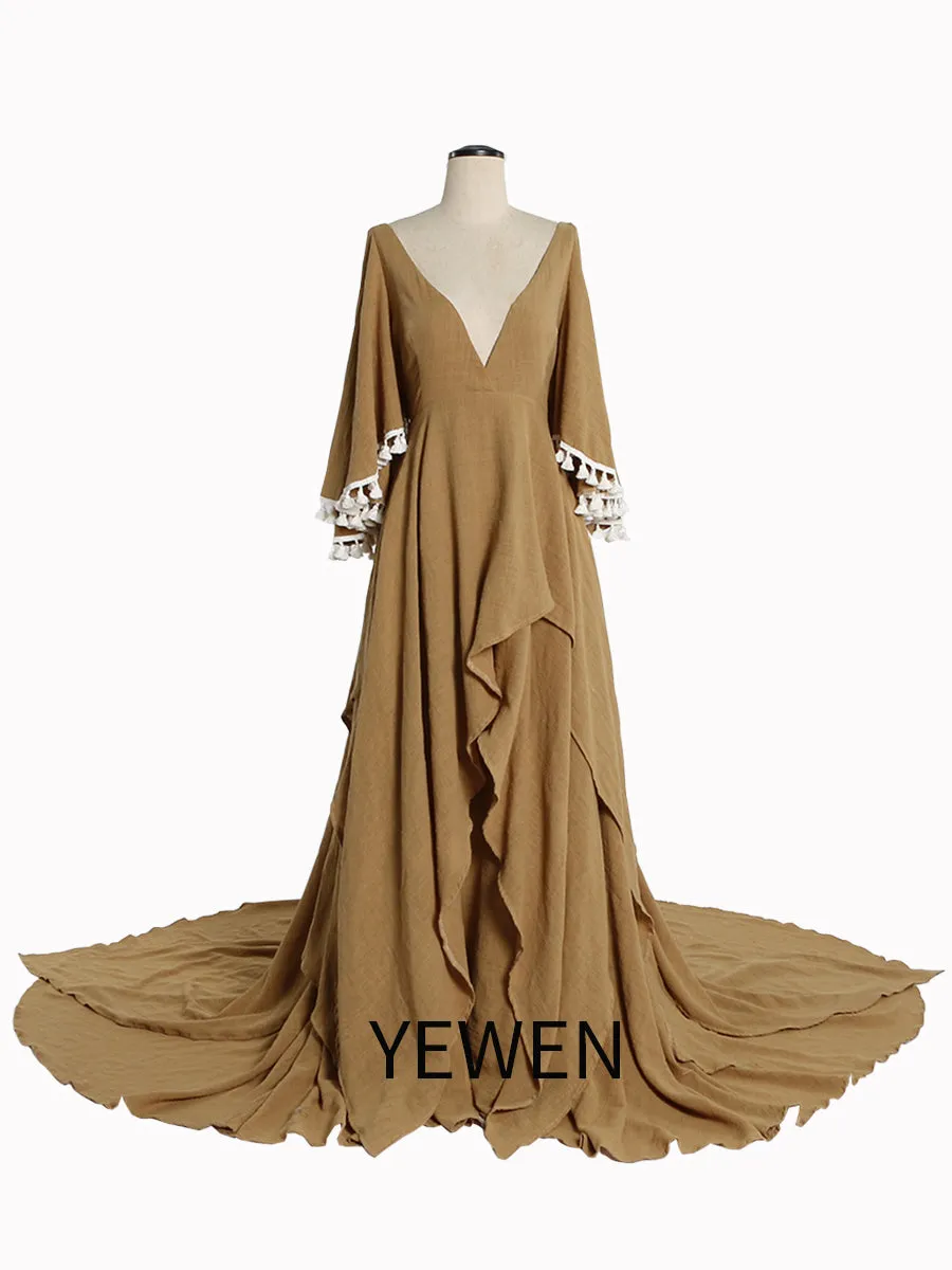 Elegant Cotton Maternity Dresses for Photo Shoot V Neck Photography Maxi Dress YEWEN NEW  YW221111