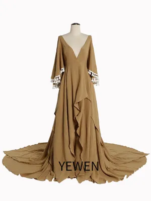 Elegant Cotton Maternity Dresses for Photo Shoot V Neck Photography Maxi Dress YEWEN NEW  YW221111