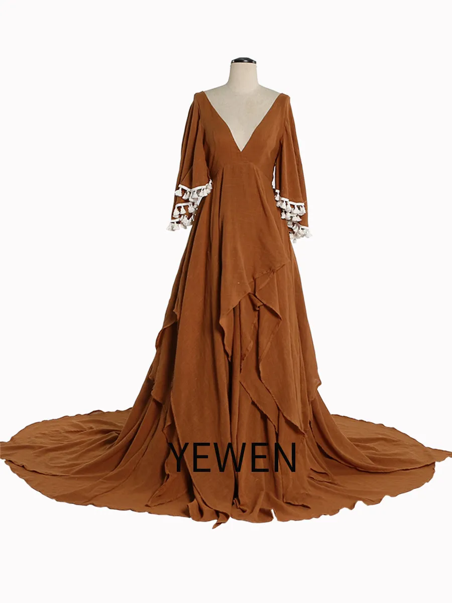 Elegant Cotton Maternity Dresses for Photo Shoot V Neck Photography Maxi Dress YEWEN NEW  YW221111