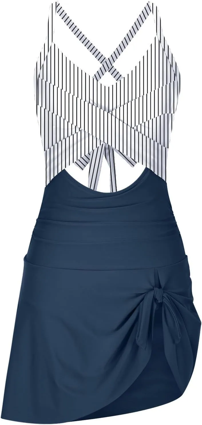 Elegant One Piece Swim Dress for Women Tummy Control Backless Bathing Suits High Waisted Slimming Swimwear
