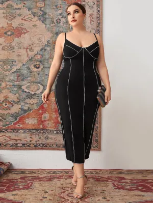 Elegant Plain Sleeveless Spaghetti Strap Pencil Natural Long Plus Size Dress