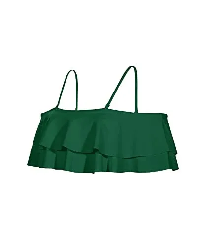 Elegant Removable Shoulder Straps Off Shoulder Swim Top-Emerald Green