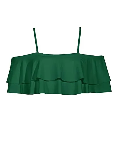 Elegant Removable Shoulder Straps Off Shoulder Swim Top-Emerald Green
