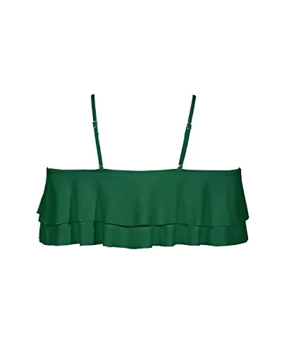 Elegant Removable Shoulder Straps Off Shoulder Swim Top-Emerald Green