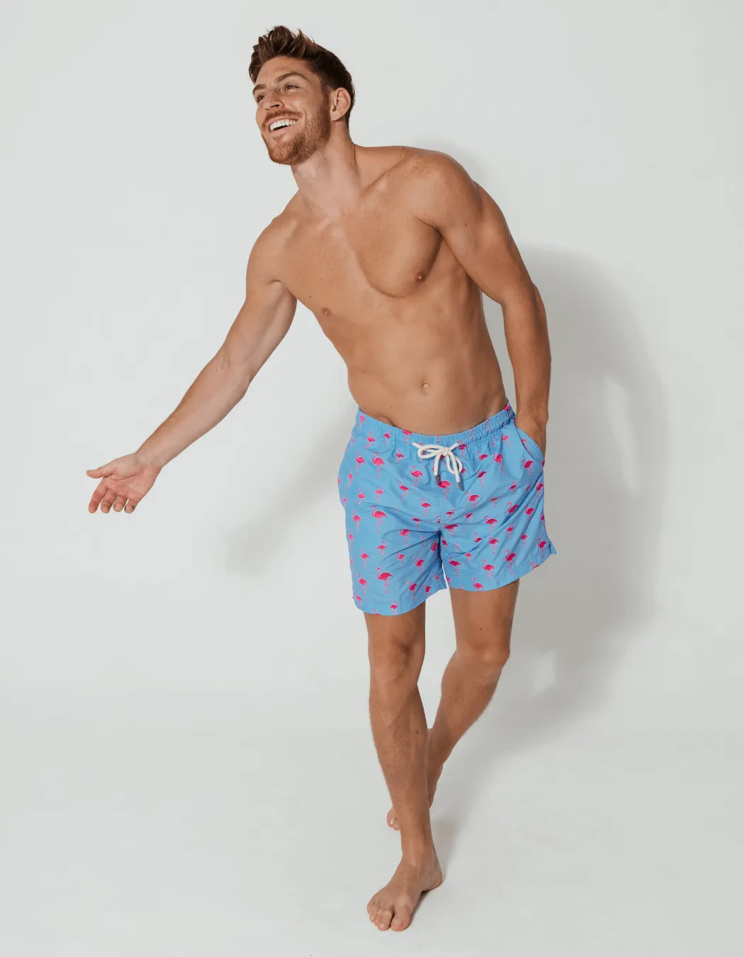 Embroidered Pink Flamingo Mens Swim Shorts