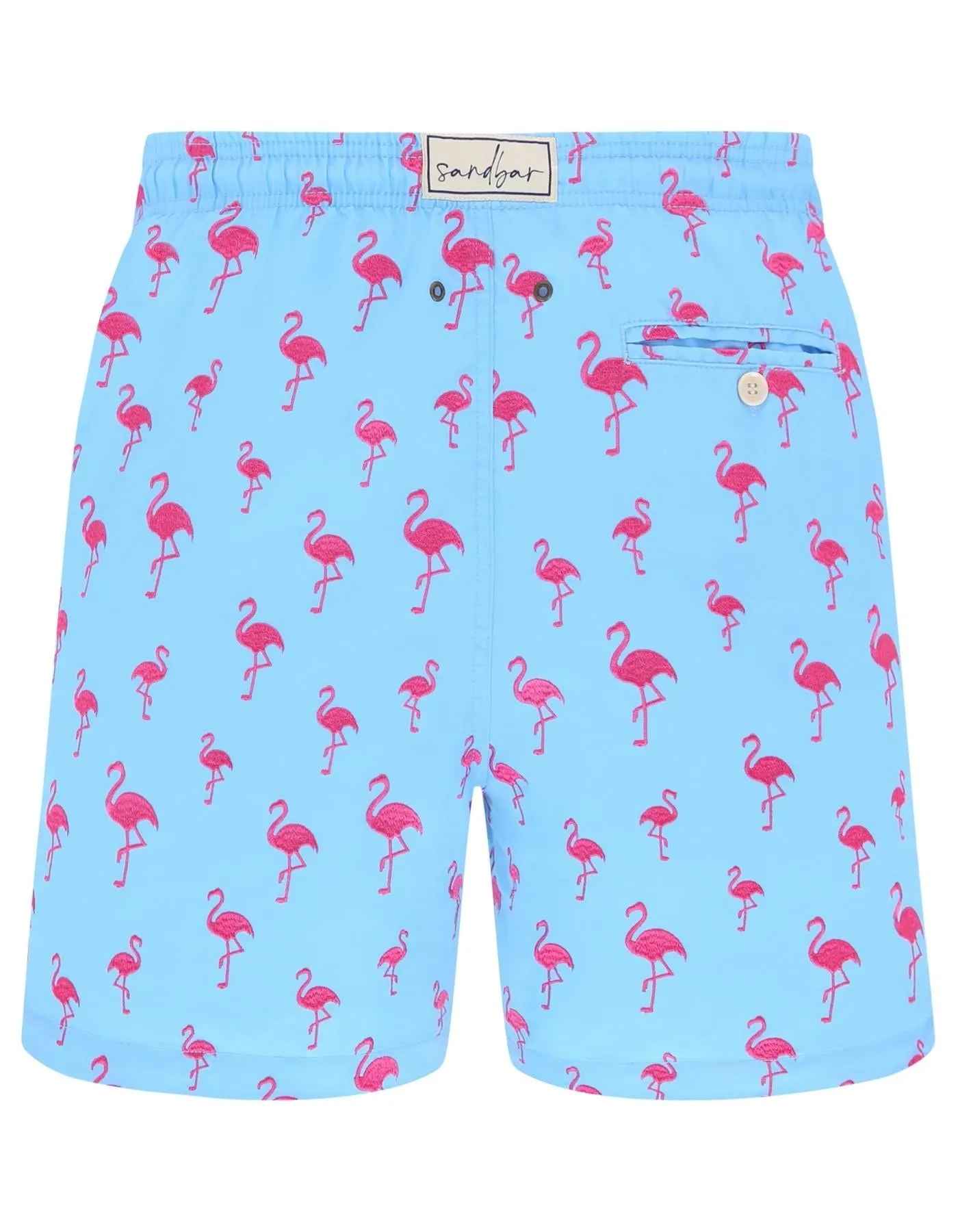 Embroidered Pink Flamingo Mens Swim Shorts