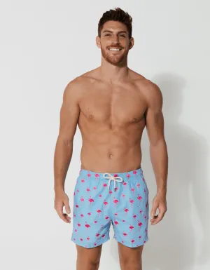 Embroidered Pink Flamingo Mens Swim Shorts