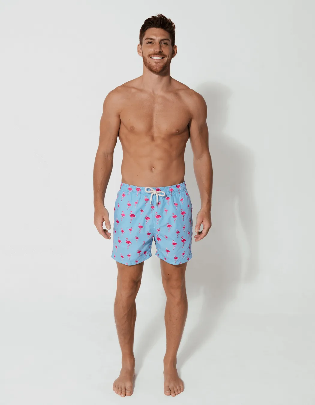 Embroidered Pink Flamingo Mens Swim Shorts