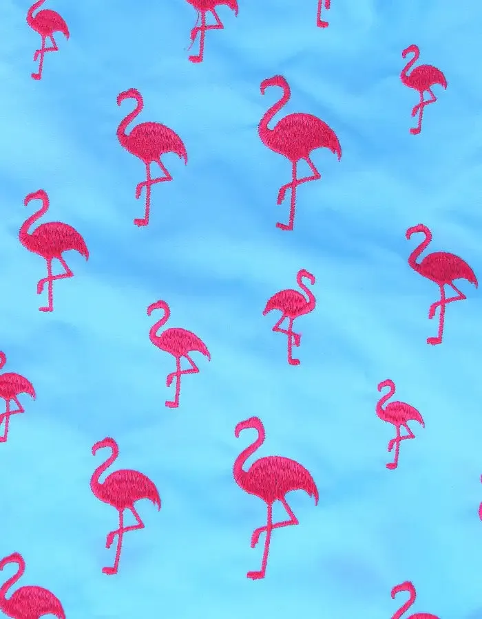Embroidered Pink Flamingo Mens Swim Shorts