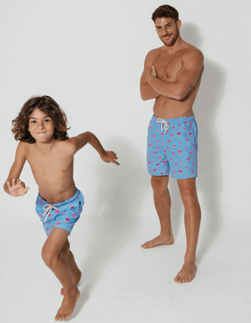 Embroidered Pink Flamingo Mens Swim Shorts