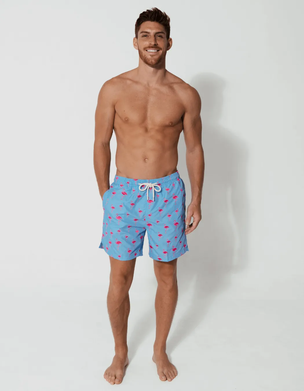 Embroidered Pink Flamingo Mens Swim Shorts