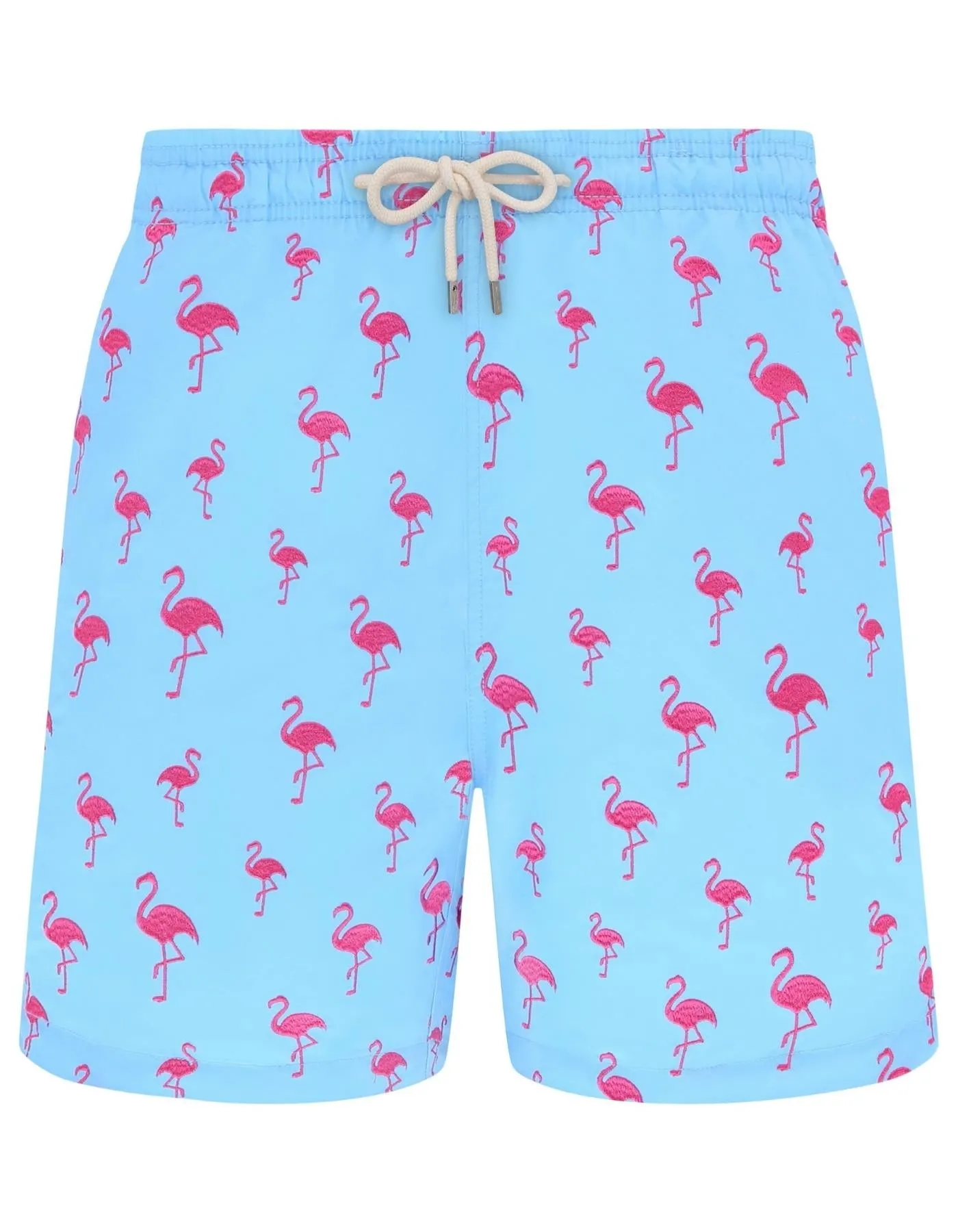 Embroidered Pink Flamingo Mens Swim Shorts