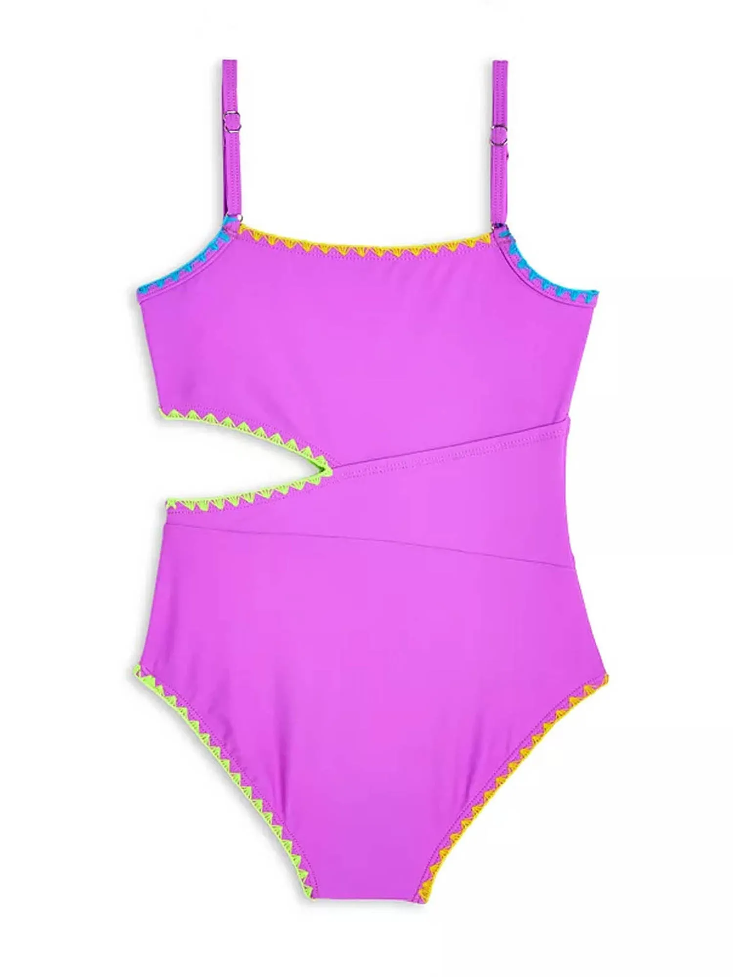 Embroidered Trim Cutout One Piece Swimsuit - Orchid