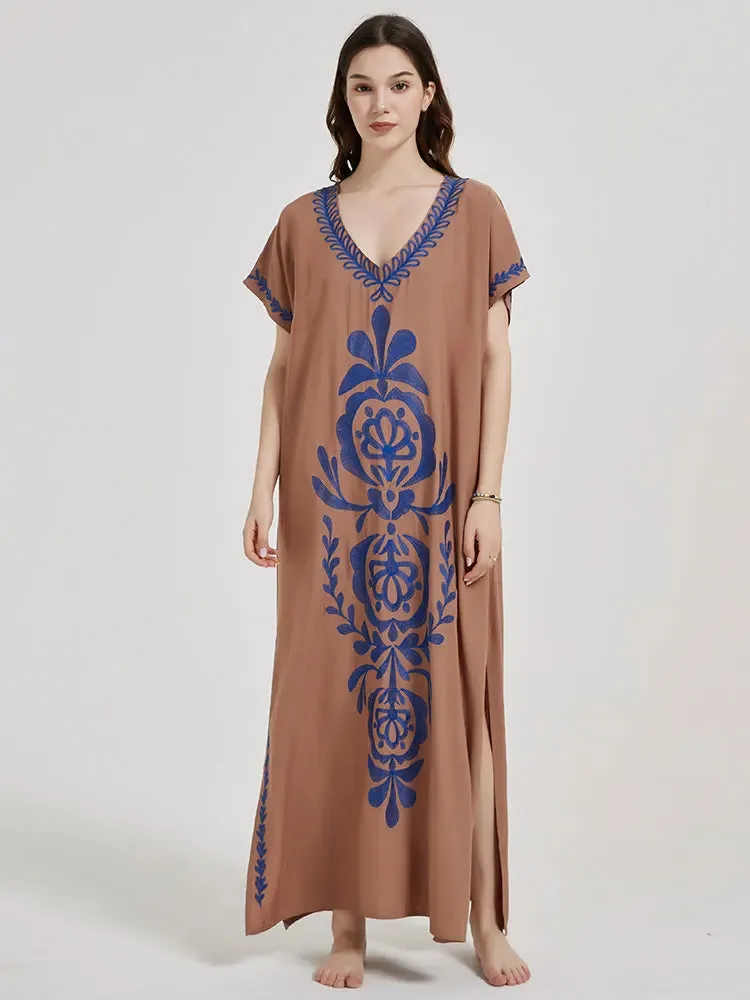 Embroidery Beach Cover up Saida de Praia Swimsuit Women Bikini cover up Tunics for Beach Pareo Sarong Beachwear Q790