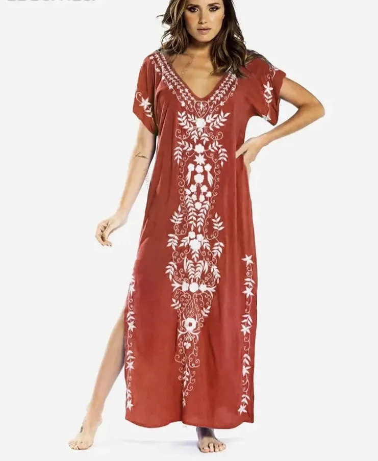 Embroidery Beach Cover up Saida de Praia Swimsuit Women Bikini cover up Tunics for Beach Pareo Sarong Beachwear Q790