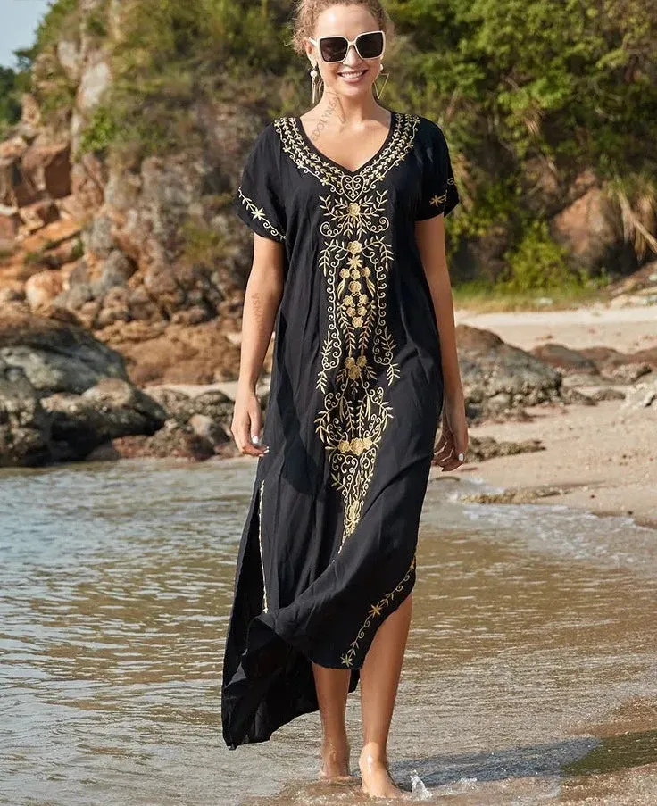 Embroidery Beach Cover up Saida de Praia Swimsuit Women Bikini cover up Tunics for Beach Pareo Sarong Beachwear Q790